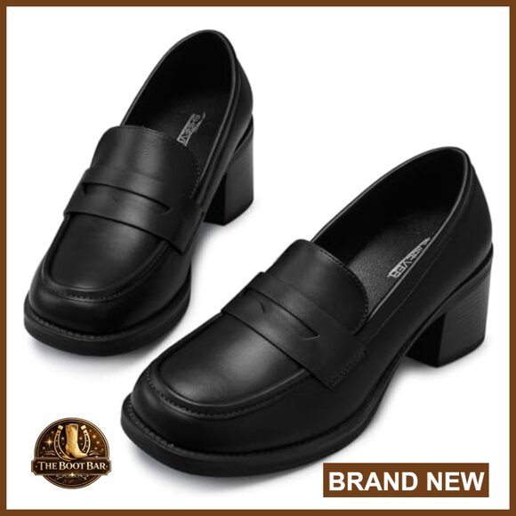 Low-Heeled Loafers Slip-On Block Heel Business Casual Office Shoes - Picture 6 of 7